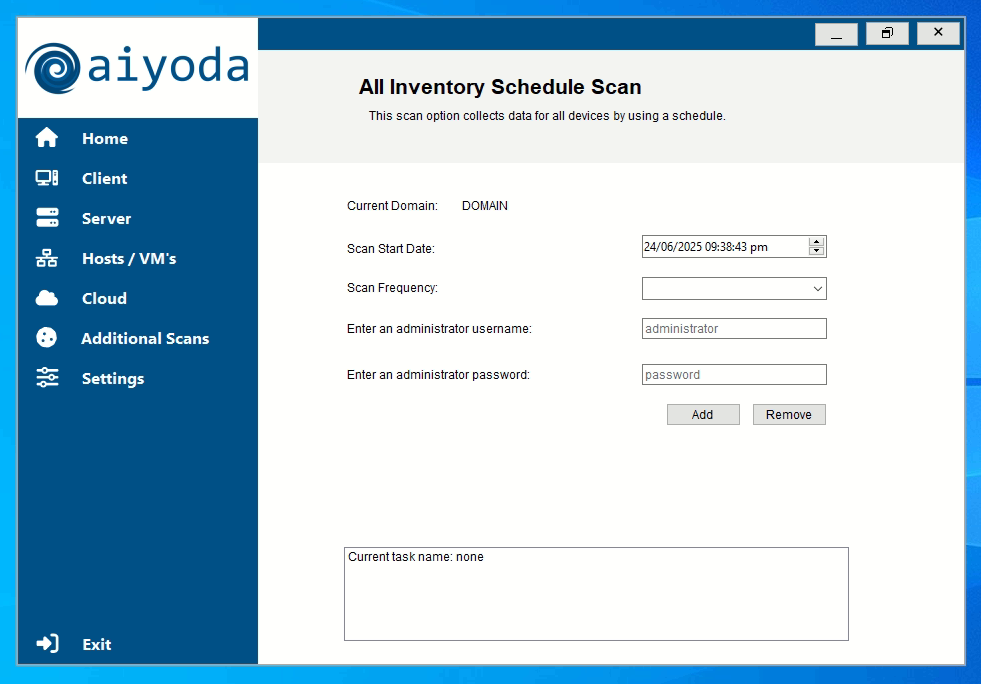 Aiyoda Console scheduled scan screen